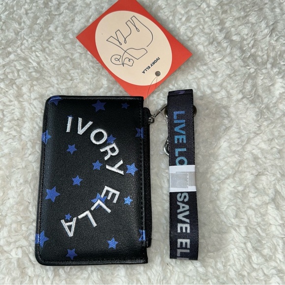 Ivory Ella Black With Blue Stars Lanyard ID NEW - Picture 1 of 3